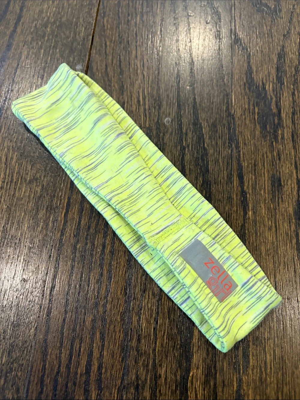 Zella Yellow Neon Stretch Fitness Headband with Silver Striations